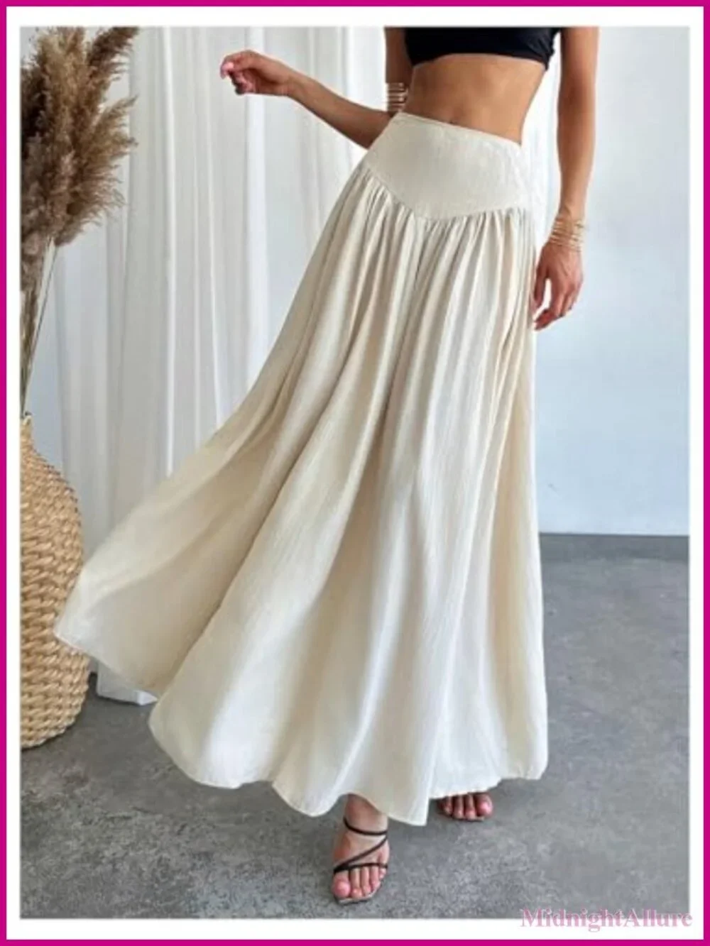 Women's High Waist Pleated Flowy Long Maxi Skirt with Pocket